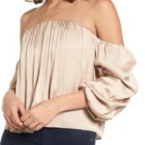 Leith Gathered Satin off the Shoulder Top